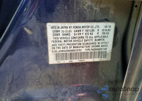 2009 Honda Fit Sport from USA, damaged, VIN JHMGE88499S015781